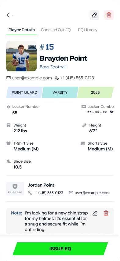 SidelineHQ player card mobile view