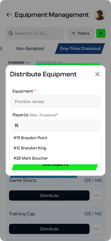 SidelineHQ mobile multi-select distribution